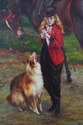 F74371: Horse Girl & Dog Hand Painted Oil On Canva