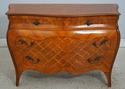 L74411: Italian Marquetry Inlaid Bombe Commode Che