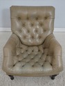 74398: Green Tufted Leather Lounge Chair w. Ottoma