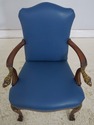 74460: Eagle Carved Arm Blue Leather Armchair