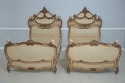 F71215: Pair Antique French Painted Mahogany Twin 