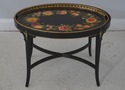 L72113: Vintage Black Lacquer Toleware Tray Top En
