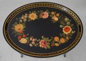 L72113: Vintage Black Lacquer Toleware Tray Top En