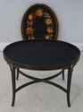 L72113: Vintage Black Lacquer Toleware Tray Top En