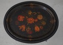 72112: Vintage Black And Gold Toleware Tray Top Ta