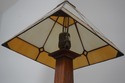 71879: STICKLEY Slag Glass Mission Oak Lamp