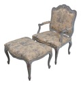 63197EC: French Louis XV Upholstered Armchair & Ma