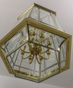 F58888EC: Large Brass & Beveled Glass Hanging Chan