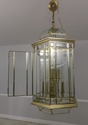 F58888EC: Large Brass & Beveled Glass Hanging Chan