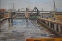 F66991: Modern Waterfront Bridge Oil Painting On C