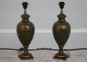 F29325C: Pair CAPITOL Wood Paint Decorated Urn Lam