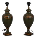 F29325C: Pair CAPITOL Wood Paint Decorated Urn Lam