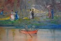 F71523: A. SIDERIS Impressionist Lake Scene Oil Pa
