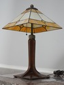 73788: STICKLEY Mission Oak Slag Glass Table Lamp
