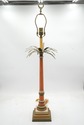 F73924: Pair Vintage Wood & Tole Palm Table Lamps