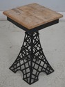 69401: Pair Metal Base Wood Top Eiffel Tower End T