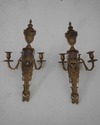 F69410: Pair Of Bronze 3 Candle Wall Sconces Louis
