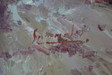 F73949: Artist Signed Boat & Village Oil Painting 