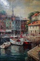 F73970: VICENZO Artist Signed Sailboat Harbor Oil 