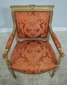 61017EC: Pair French Louis XV Gold Gilt Damask Uph