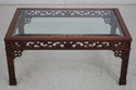 69019: Chinese Chippendale Mahogany Glass Top Coff