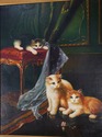 F41710: Framed Oil On Canvas Painting Of Cats