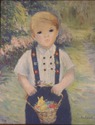 F41699: Gold Framed Print Of Boy w. Basket - Signe