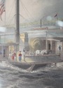 F51621: Engraving Print Of Ferry In New York