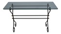 60674EC: Scrolled Iron Base Glass Top Console Or S