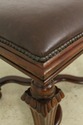 56689EC: Pair Leather Seat Carved Continental Stoo