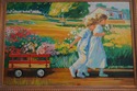 F64987EC: Young Child Pulling Wagon Oil Painting O