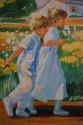 F64987EC: Young Child Pulling Wagon Oil Painting O