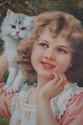 F64986EC: Young Girl w. Kittens Oil Painting On Ca