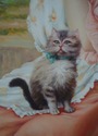 F64986EC: Young Girl w. Kittens Oil Painting On Ca