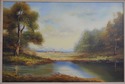 F64985EC: Lake & Town Framed Oil Painting On Canva