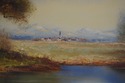 F64985EC: Lake & Town Framed Oil Painting On Canva