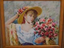 F64992EC: Girl w. Flowers Framed Oil Painting On C