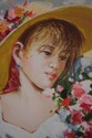 F64992EC: Girl w. Flowers Framed Oil Painting On C