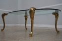 73680: LABARGE Brass & Glass Scroll Foot Coffee Ta