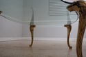 73680: LABARGE Brass & Glass Scroll Foot Coffee Ta