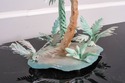F69095: Vintage Metal Tole Palm Tree Island Table 