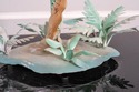 F69095: Vintage Metal Tole Palm Tree Island Table 