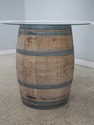 F73421: Vintage Oak Wine Barrel Table w. Glass Top