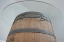 F73421: Vintage Oak Wine Barrel Table w. Glass Top