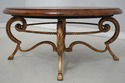 L73701: Round Leather Top Metal Base Coffee Table