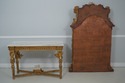 64444EC: Italian Marble Top Gold Console & Mirror 