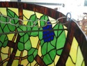 F47457EC: Large Vintage Leaded Stained Glass Chand