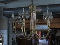 F47458EC: Brass Swan & Marble Chandelier Fixture