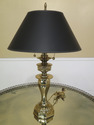 F30854EC: Quality Brass Table Lamp w. Black Shade