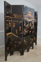 L73298: Chinese Lacquer Ebonized 6 Panel Screen Di